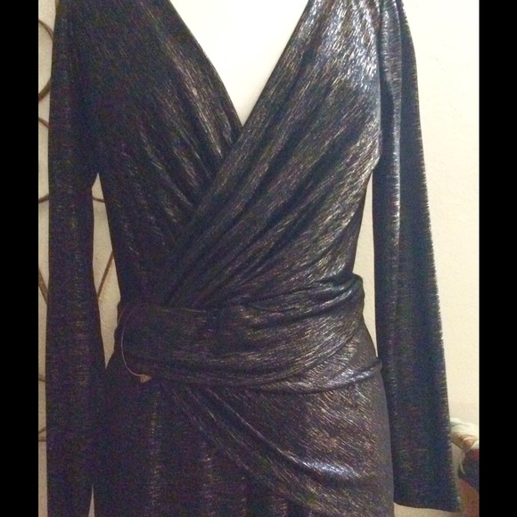 NINE WEST Formal Black and Gold Wrap Dress - Picture 2 of 6